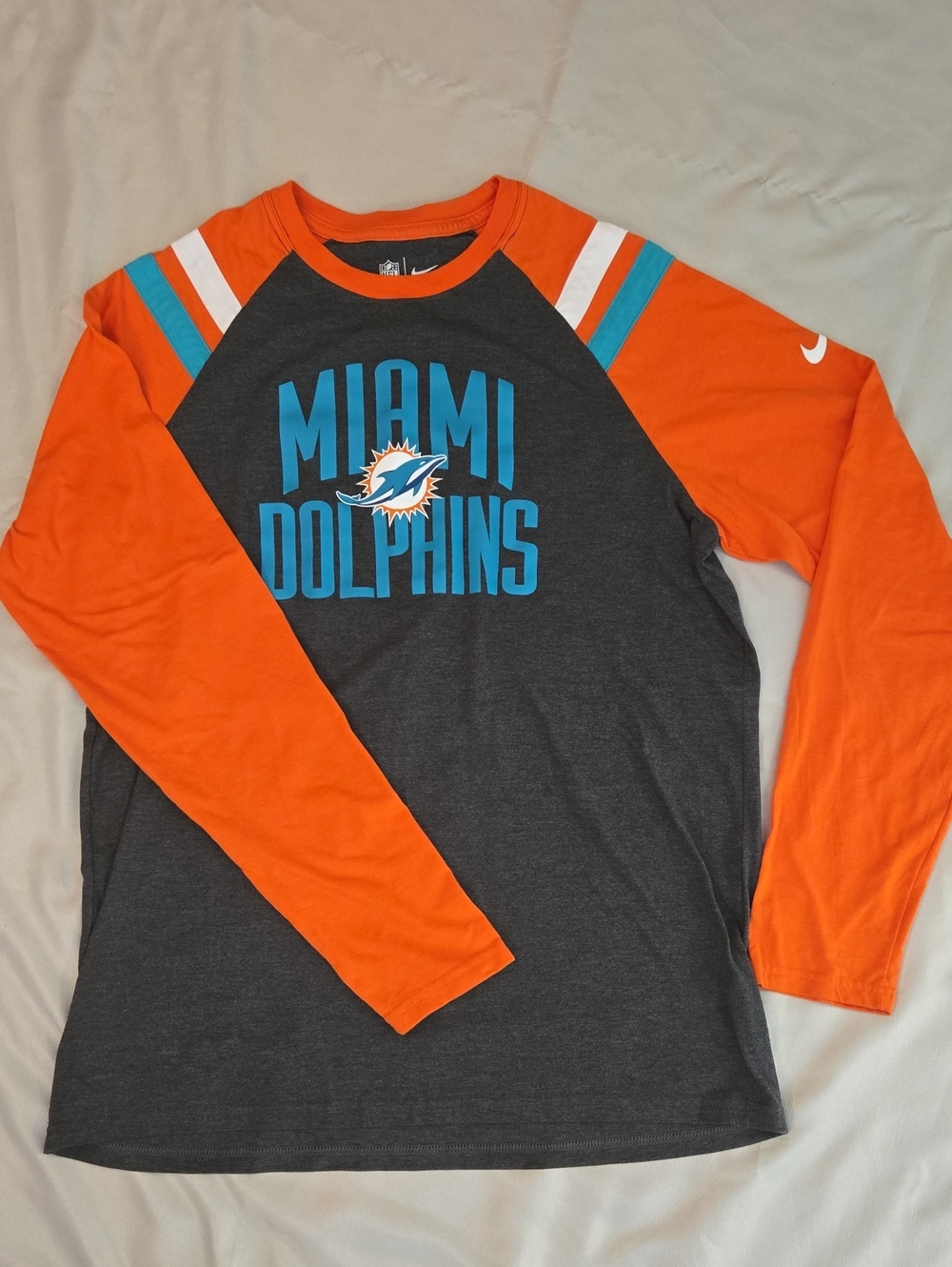 Nike Miami Dolphins Raglan Long Sleeve Shirt - Orange & Teal